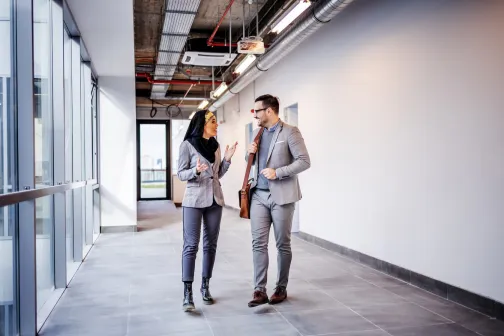 Female advisor talking to male client